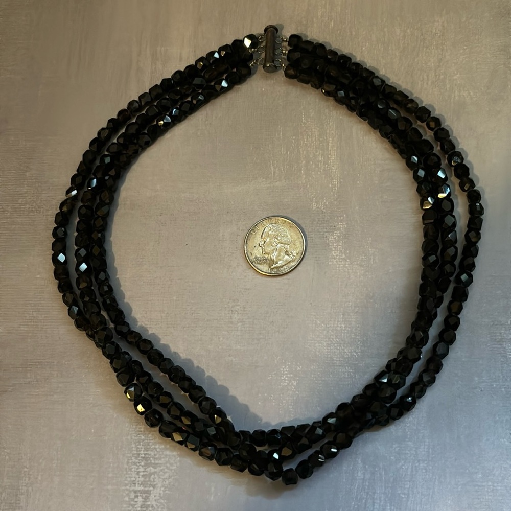 Black Crystal 3 Layer Necklace - heavy